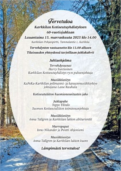 Kotiseutuyhdistyksen 60-vuotisjuhlan ohjelma